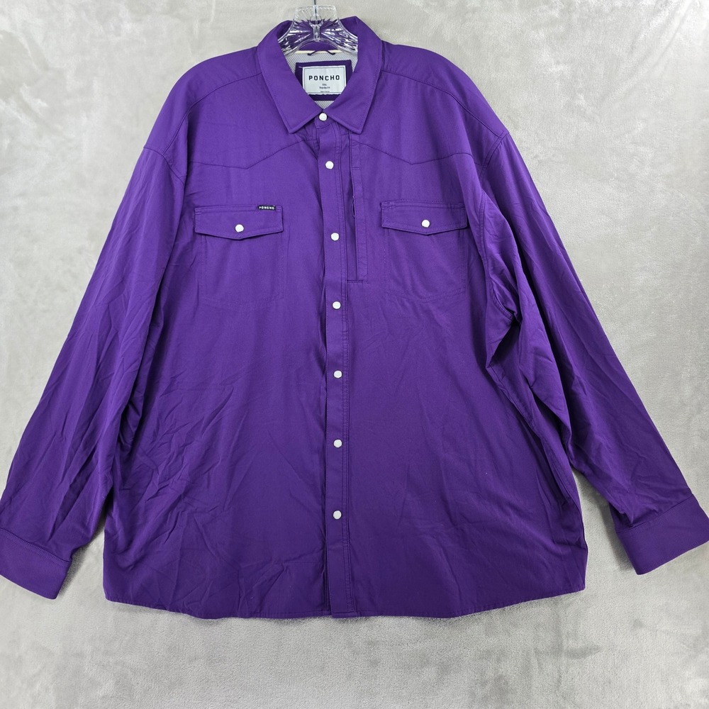 Poncho Western Shirt Mens XXL Purple Performance Vented Pearl Snap Long Sleeve